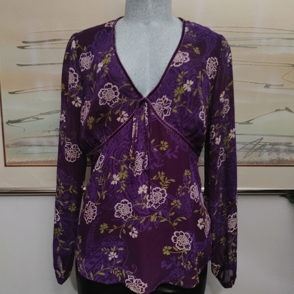 Jules James Long Sleeve Floral Blouse Size 10 - Picture 6 of 7